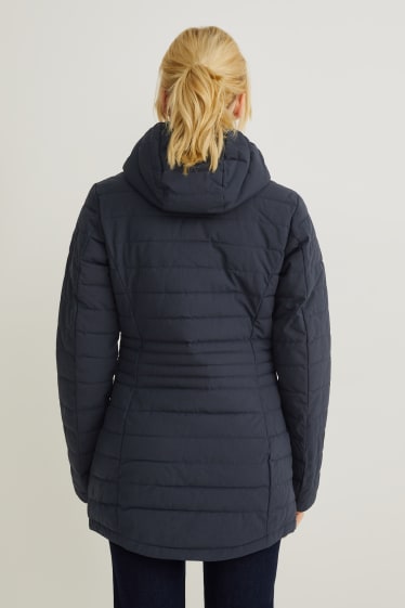 Women - Quilted jacket with hood - dark blue