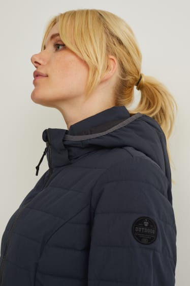 Women - Quilted jacket with hood - dark blue
