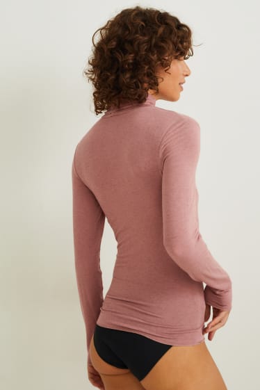 Femei - Bluză de corp cu guler rulat și conținut de cașmir - roz închis
