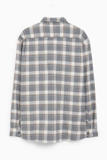 Heren - Flanellen overhemd - regular fit - button down - geruit - wit / grijs