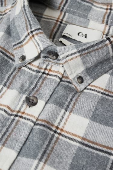 Hommes - Chemise en flanelle - regular fit - col button-down - à carreaux - blanc / gris