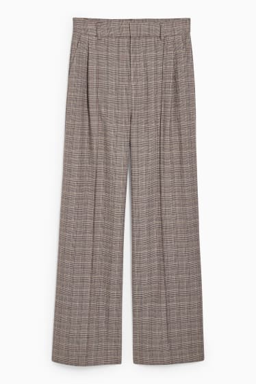 Femmes - Pantalon de toile - high waist - wide leg - à carreaux - marron clair