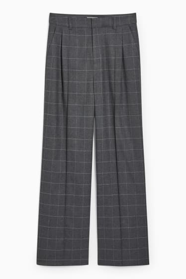 Women - Cloth trousers - high-rise waist - wide leg - check - dark gray