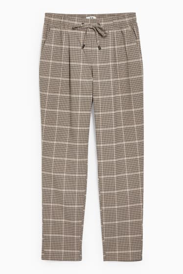 Donna - Pantaloni di stoffa - vita media - tapered fit - a quadretti - grigio / beige