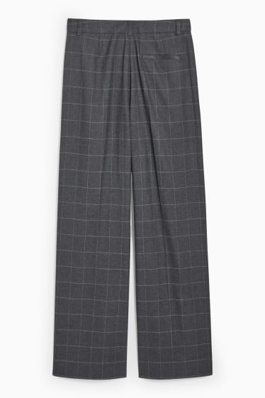 Donna - Pantaloni di stoffa - vita alta - gamba ampia - a quadretti - grigio scuro