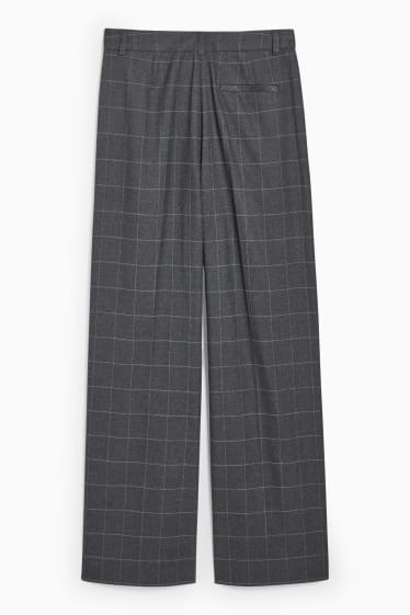 Women - Cloth trousers - high-rise waist - wide leg - check - dark gray