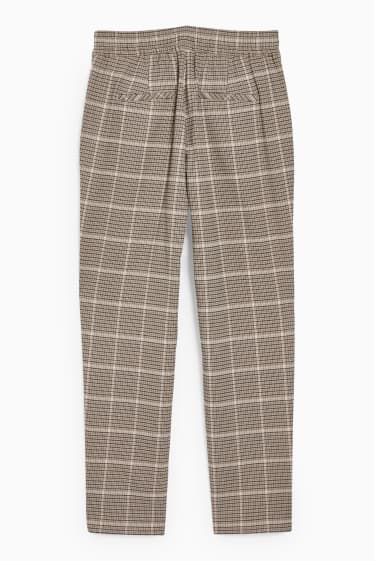Dames - Pantalon - mid waist - tapered fit - geruit - grijs / beige