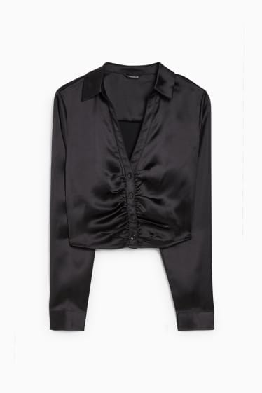 Dames - CLOCKHOUSE - crop blouse van satijn - zwart