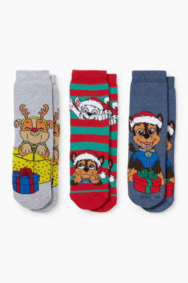 Kinderen - Set van 3 paar - Paw Patrol - kerstsokken met motief - grijs / donkerblauw