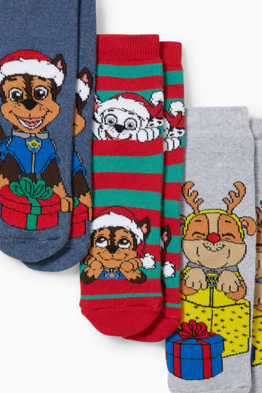 Enfants garçons - Lot de 3 paires - Pat’ Patrouille - chaussettes de Noël à motif - gris / bleu foncé