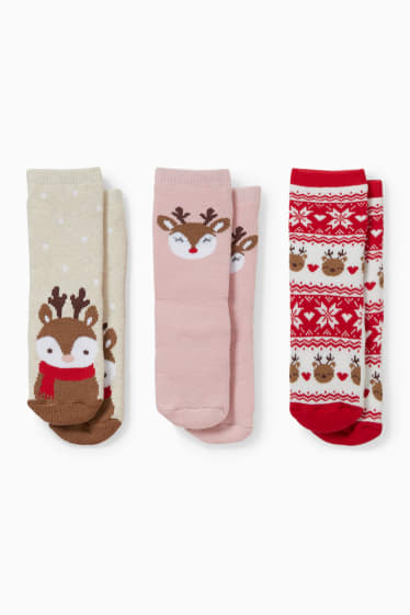 Babys - Multipack 3er - Baby-Weihnachts-Anti-Rutsch-Socken mit Motiv - weiß / rot