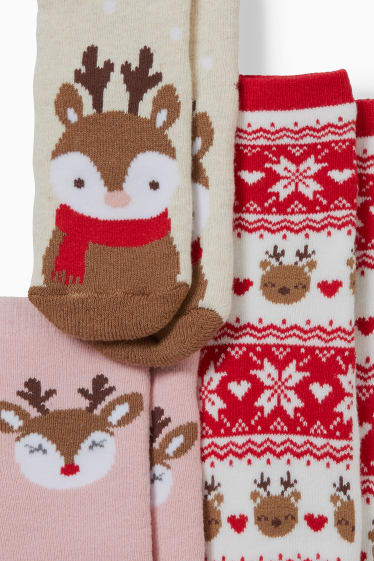 Babys - Multipack 3er - Baby-Weihnachts-Anti-Rutsch-Socken mit Motiv - weiß / rot