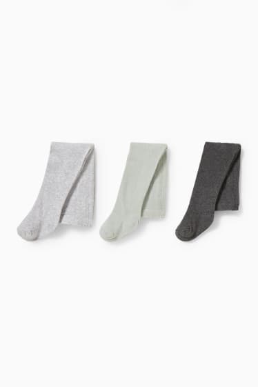 Bébés - Lot de 3 paires - collants pour bébé - gris / vert menthe