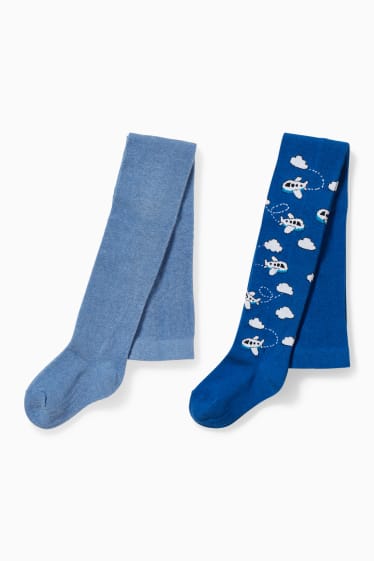 Enfants - Lot de 2 - avion - collants - bleu  / bleu foncé