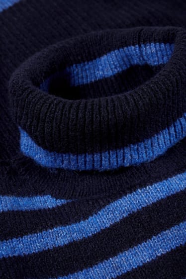 Women - Polo neck jumper - striped - dark blue