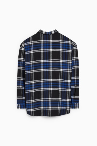 Men - CLOCKHOUSE - flannel shirt - relaxed fit - Kent collar - check - blue / black