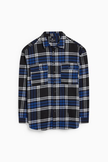 Men - CLOCKHOUSE - flannel shirt - relaxed fit - Kent collar - check - blue / black