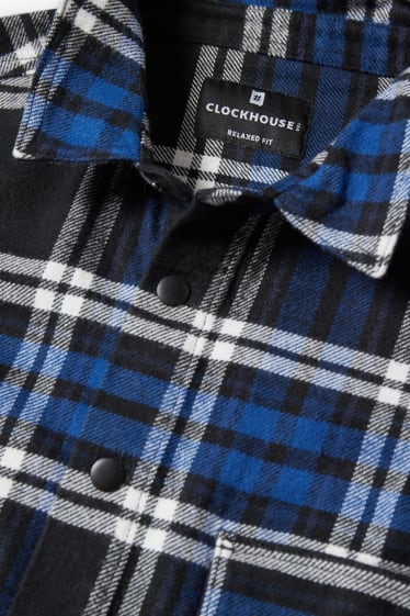 Men - CLOCKHOUSE - flannel shirt - relaxed fit - Kent collar - check - blue / black