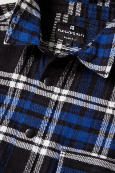 Uomo - CLOCKHOUSE - camicia di flanella - relaxed fit - collo all'italiana - quadretti - blu  / nero