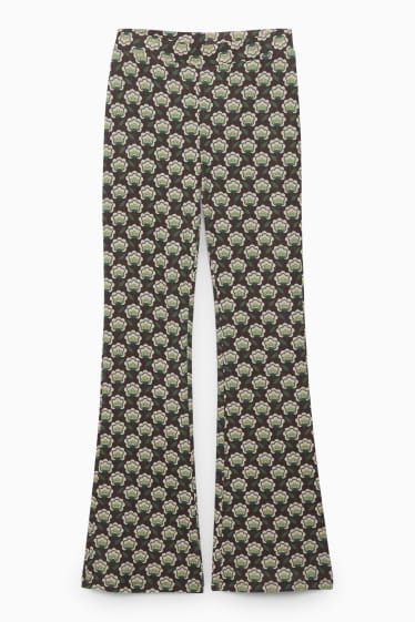 Damen - CLOCKHOUSE - Jersey-Hose - Flared - geblümt - braun