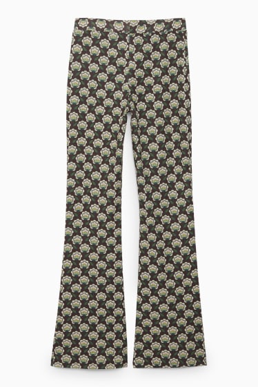 Damen - CLOCKHOUSE - Jersey-Hose - Flared - geblümt - braun