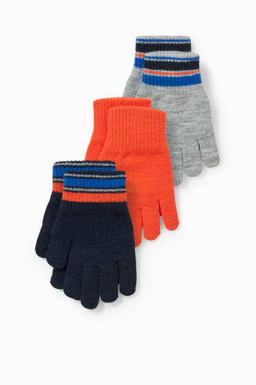 Enfants - Lot de 3 paires - gants - orange / bleu foncé