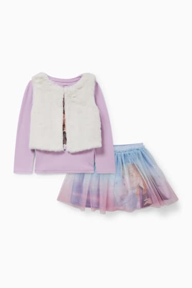 Copii - Frozen - set - tricou cu mânecă lungă, vestă și fustă - violet deschis