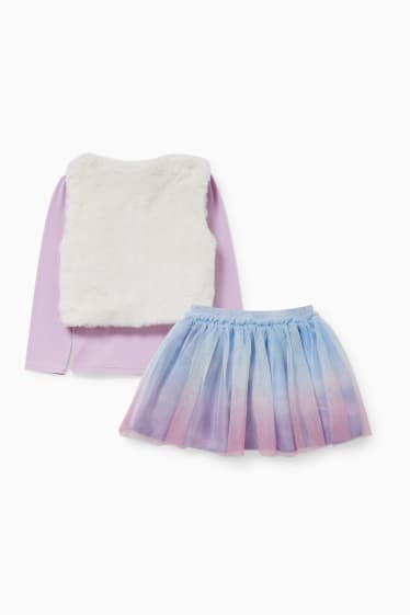 Dzieci - Kraina Lodu - zestaw - koszulka z długim rękawem, kamizelka i spódnica - jasnofioletowy