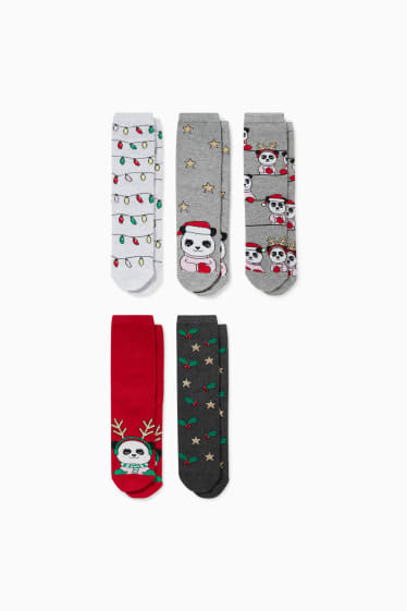 Enfants - Lot de 5 paires - Panda - chaussettes de Noël à motif - coloré