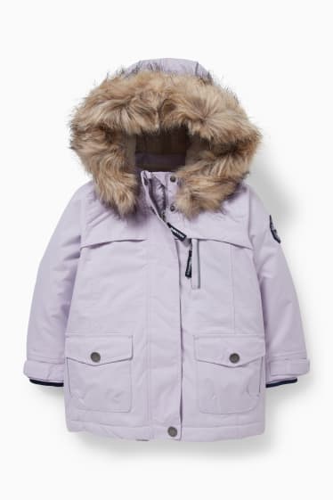 Kinderen - Parka met capuchon en rand van imitatiebont - winter - lichtpaars