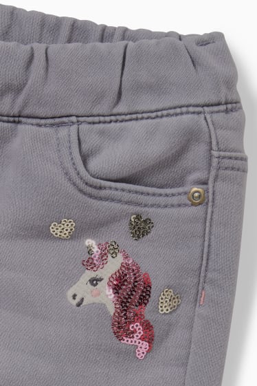 Niños - Unicornio - skinny jeans - vaqueros térmicos - vaqueros - gris claro