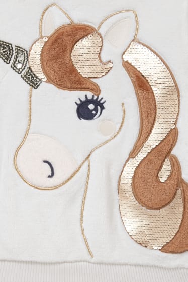 Copii - Fete - Unicorn - set - bluză de molton și mănuși cu un deget - 2 piese - alb-crem