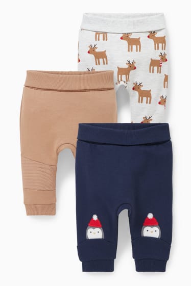 Babies - Multipack of 3 - baby Christmas joggers - dark blue / creme white