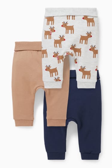 Bébés - Lot de 3 - pantalons de jogging de Noël pour bébé - bleu foncé / blanc crème