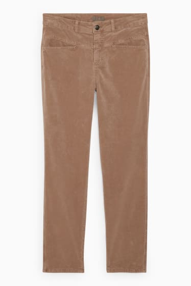 Damen - Samthose - Mid Waist - Straight Fit - beige