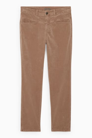 Femmes - Pantalon de velours - mid-waist - coupe droite - beige