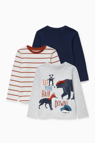 Kinderen - Set van 3 - longsleeve - donkerblauw