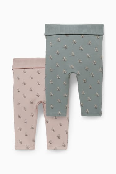 Bébés - Lot de 2 - leggings chauds pour bébé - motif floral - vert / rose