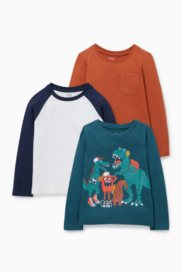 Niños - Pack de 3 - camisetas de manga larga - turquesa oscuro