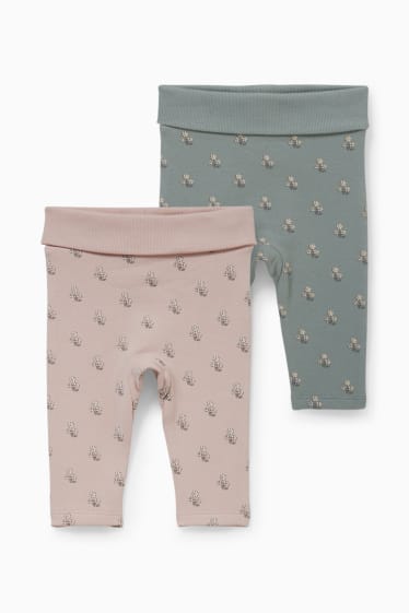 Bébés - Lot de 2 - leggings chauds pour bébé - motif floral - vert / rose