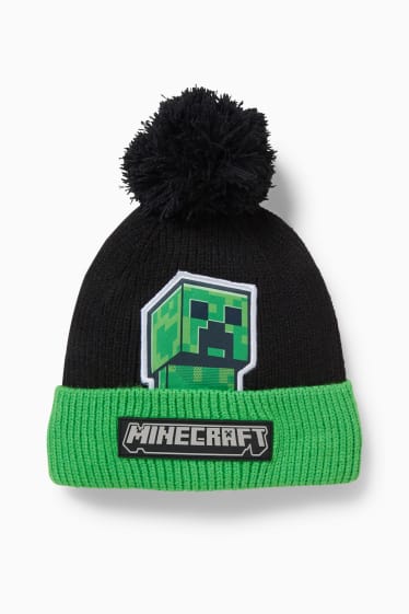 Enfants - Minecraft - bonnet en maille - vert foncé / noir
