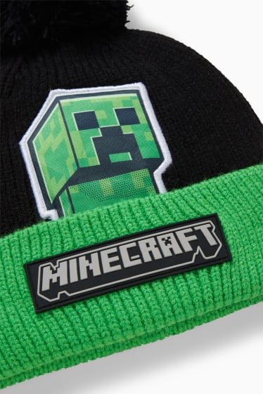 Enfants - Minecraft - bonnet en maille - vert foncé / noir
