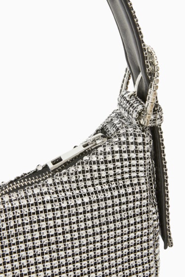 Femmes - Petit sac à anse - effet brillant - argent