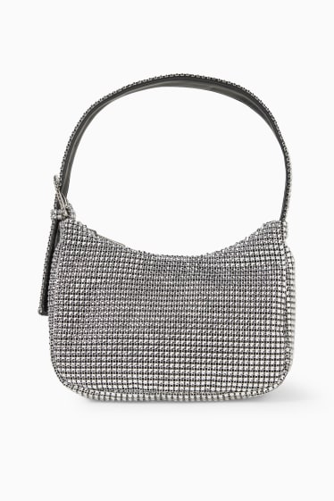 Femmes - Petit sac à anse - effet brillant - argent