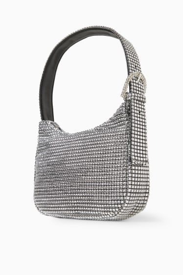 Femmes - Petit sac à anse - effet brillant - argent