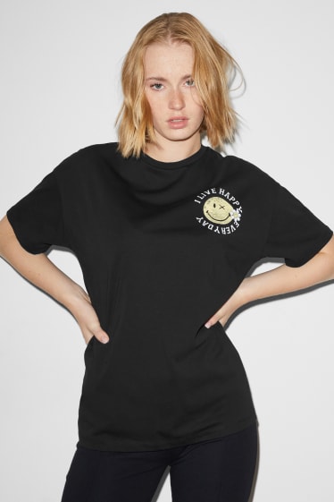 Dames - CLOCKHOUSE - T-shirt - SmileyWorld® - zwart
