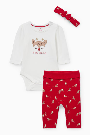 Babys - Baby-outfit voor de kerst - 3-delig - wit / rood