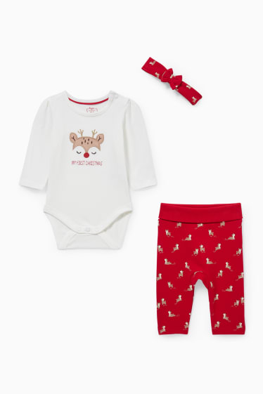 Babys - Baby-Weihnachts-Outfit - 3 teilig - weiß / rot
