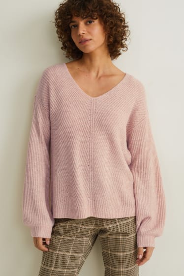 Femmes - Pull - rose pâle-chiné