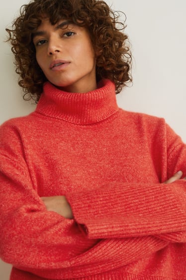 Damen - Rollkragenpullover - rot-melange